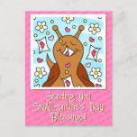 Cute Smiling Snail Pink Valentines Day Blessings  Holiday Postcard