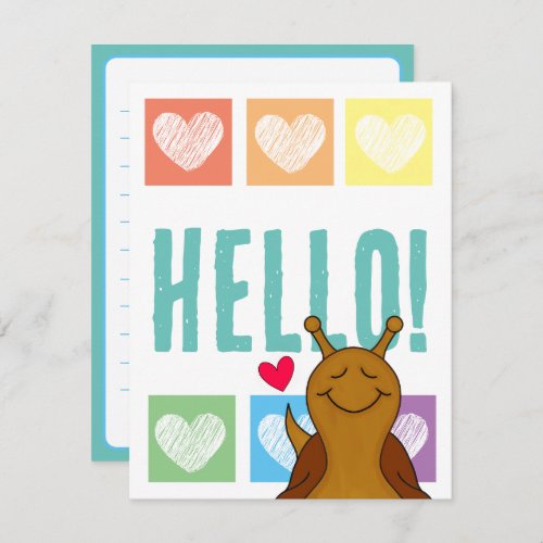 Cute Smiling Snail Rainbow With Hearts Hello Note Card