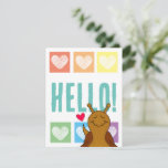 Cute Smiling Snail Rainbow With Hearts Hello Note Card