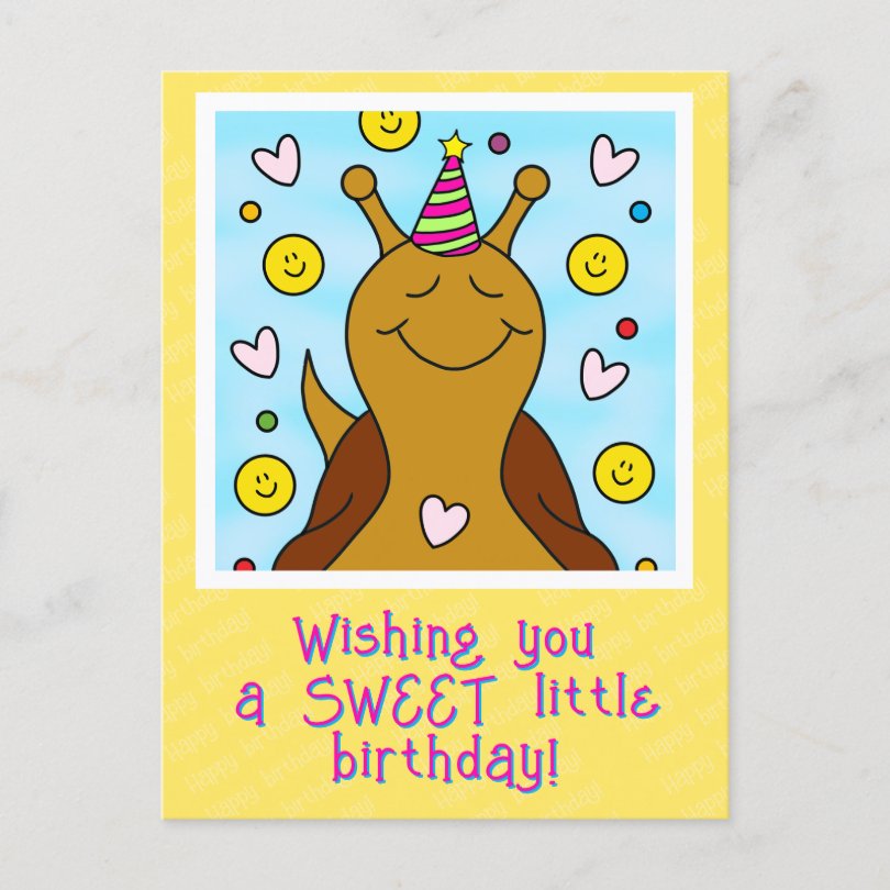 Cute Smiling Snail Sweet Little Birthday Postcard