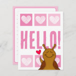 Cute Smiling Snail With Hearts Pink Hello Note Card