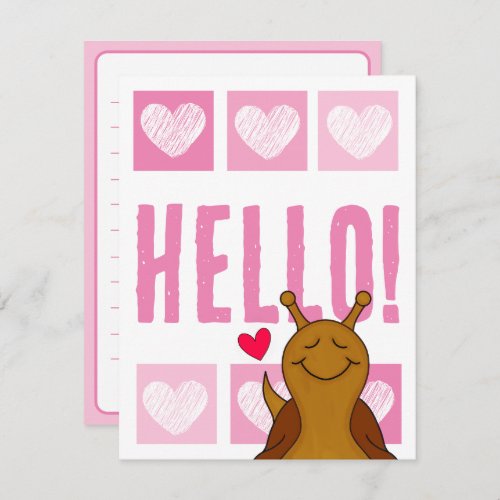 Cute Smiling Snail With Hearts Pink Hello Note Card