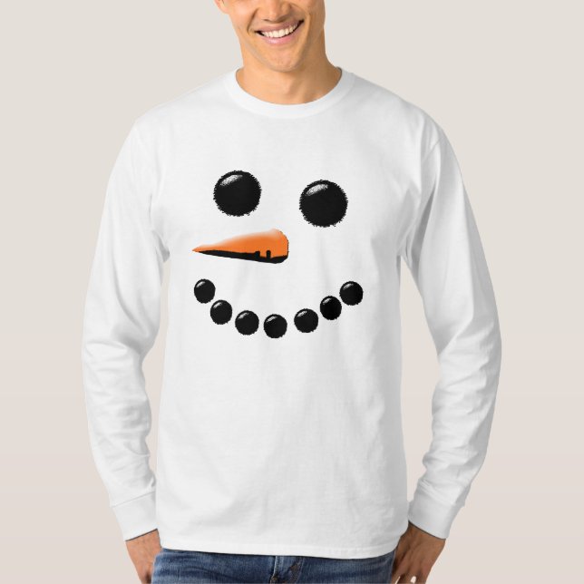 Cute Smiling Snowman Face Festive Holiday Xmas T-Shirt (Front)