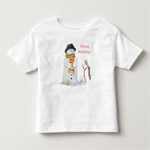 Cute smiling snowman in the snow at christmas toddler t_shirt