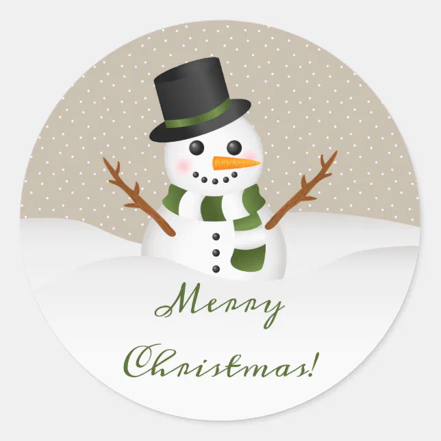 Cute Smiling Snowman With Merry Christmas Text Classic Round Sticker ...