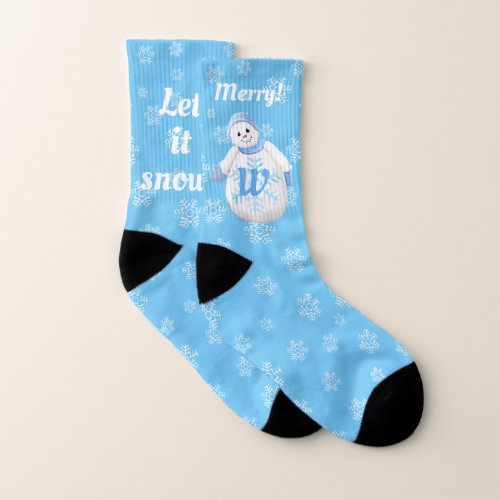 Cute Smiling Snowmen Snowflakes Custom Socks