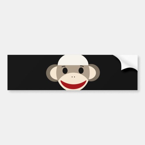 Cute Smiling Sock Monkey Face on Red Black Bumper Sticker