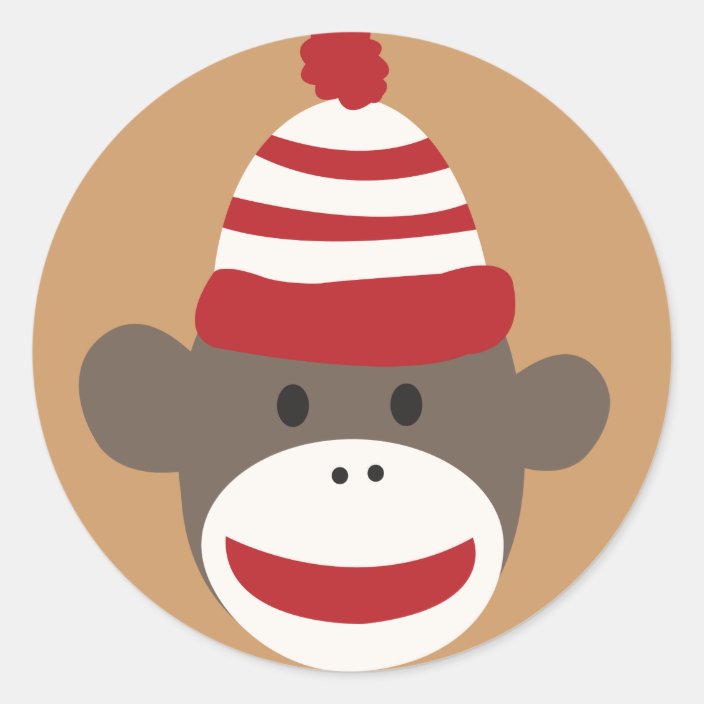 Cute Smiling Sock Monkey Face Sticker