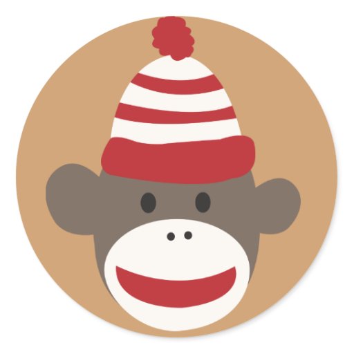 Cute Smiling Sock Monkey Face Sticker | Zazzle