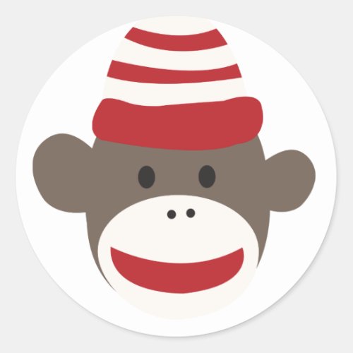 Cute Smiling Sock Monkey Face Sticker