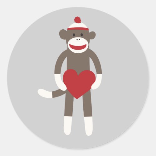Cute Smiling Sock Monkey with Heart Sticker