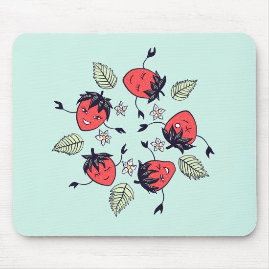 Cute Smiling Strawberry Characters Fun Cartoon Kid Mouse Pad