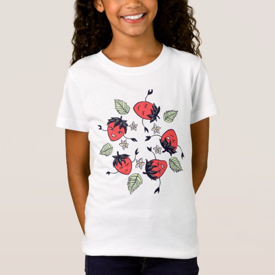 Cute Smiling Strawberry Characters Fun Cartoon T-Shirt