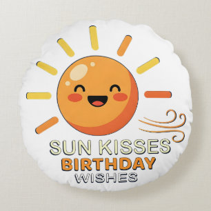 Cute Smiling Sun Birthday Wishes Round Throw Pillo Pillow