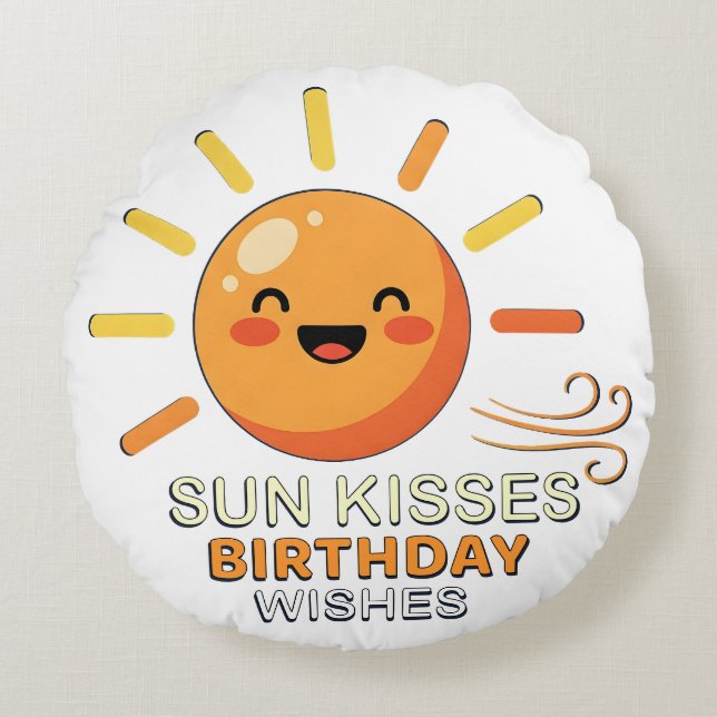 Cute Smiling Sun Birthday Wishes Round Throw Pillo Pillow (Front)