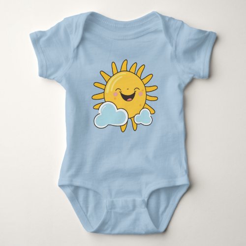Cute Smiling Sun Blue Baby Bodysuit