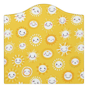 Cute smiling sun cartoon art door sign