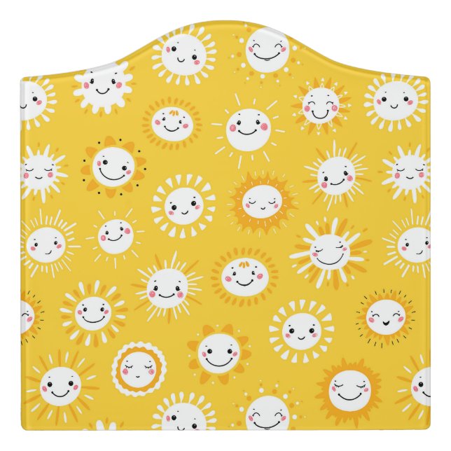 Cute smiling sun cartoon art door sign (Large Crest Front)