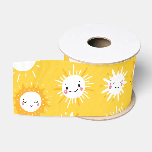 Cute smiling sun cartoon art grosgrain ribbon | Zazzle