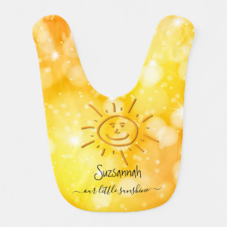Cute Smiling Sun Sketch Art Yellow Custom Name Bab Baby Bib