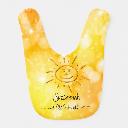 Cute Smiling Sun Sketch Art Yellow Custom Name Bab Baby Bib