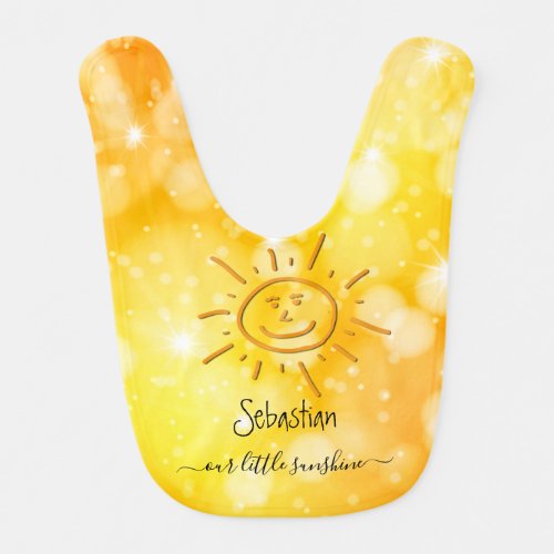 Cute Smiling Sun Sketch Art Yellow Custom Name Baby Bib