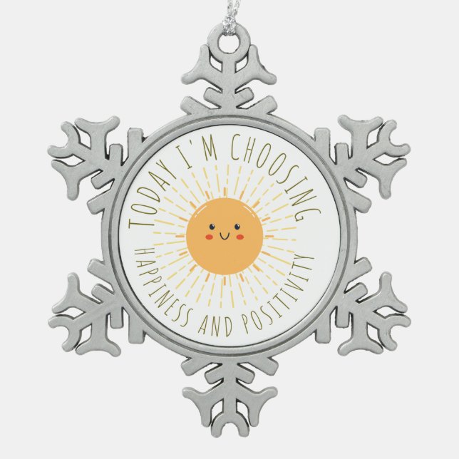 Cute Smiling Sun  Snowflake Pewter Christmas Ornament (Front)