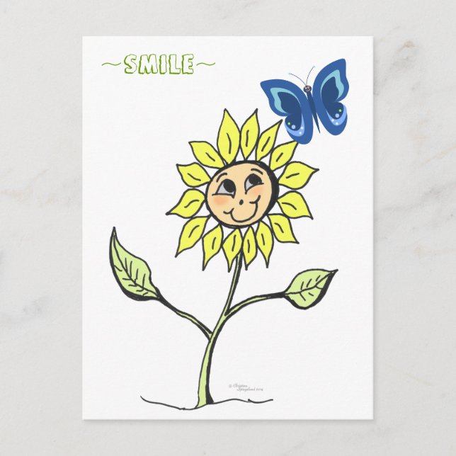 Cute smiling sunflower butterfly Postcard (Front)