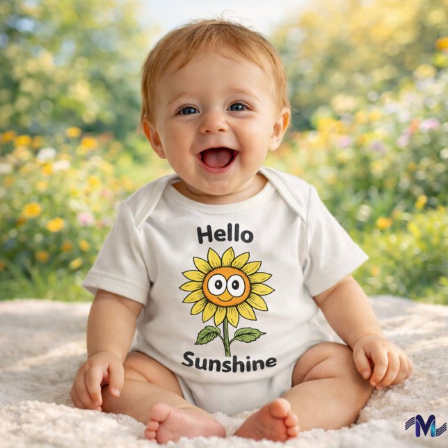 Cute Smiling Sunflower Cartoon Illustration Baby Bodysuit (Creator Uploaded)