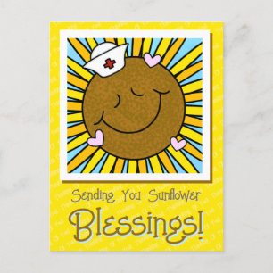 Cute Smiling Sunflower Nurse Get Well Soon Postcard