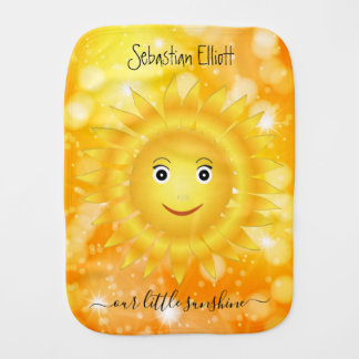 Cute Smiling Sunny Art Yellow Custom Name Baby Burp Cloth