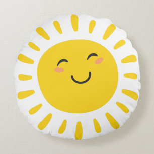 Cute Smiling Sunshine Nursery Round Pillow