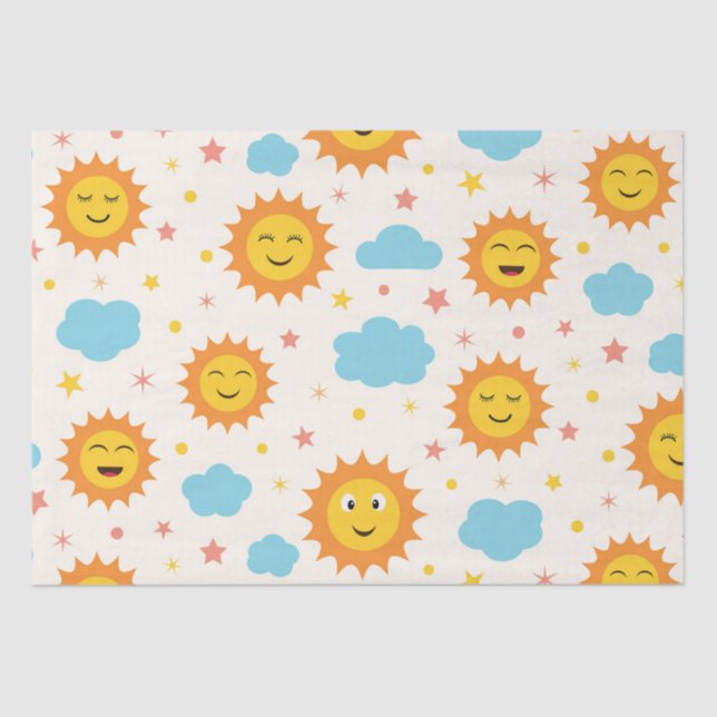 Cute Smiling Sunshine with Clouds and Stars Patter Tissue Paper (Front)