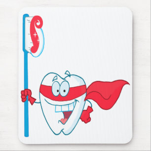 Cute Smiling Superhero Tooth With Toothbrush Mouse Pad