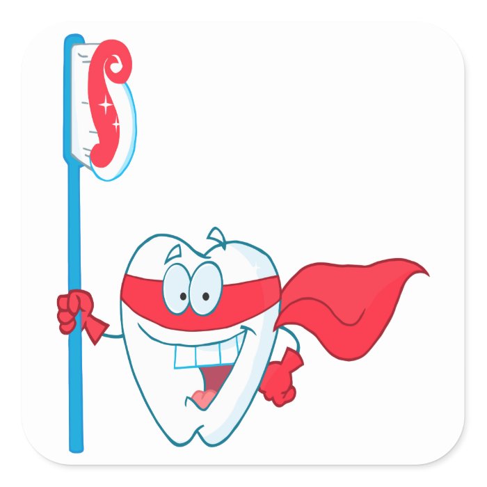 Cute Smiling Superhero Tooth With Toothbrush Sticker