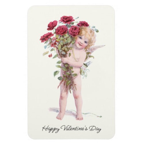 Cute Smiling Vintage Valentine Cupid with Roses Magnet