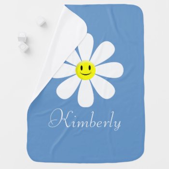 Cute Smiling White Flower Personalized Baby Blanket by tjustleft at Zazzle