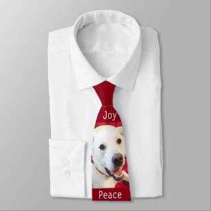 Cute Smiling White Puppy Dog Joy Christmas Red Neck Tie