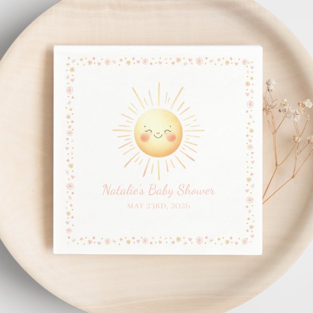 Cute Smiling Yellow Watercolor Sunshine Aesthetic  Napkins (Brighten the day with cheerful sunshine-themed baby shower napkins, perfect for a joyful celebration)