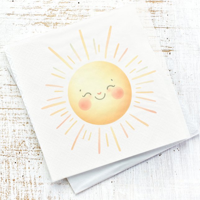 Cute Smiling Yellow Watercolor Sunshine Fun Kids  Napkins (Creator Uploaded)