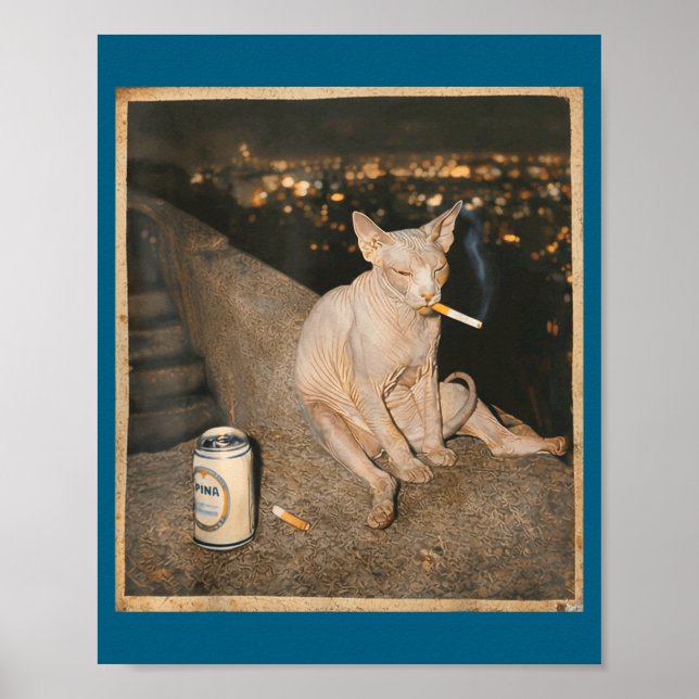 Cute Smoking Sphynx Cat Meme Funny Poster (Front)