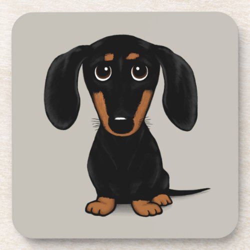 Cute Smooth Coated Black and Tan Dachshund Dog Beverage Coaster