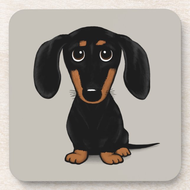 Cute Smooth Coated Black and Tan Dachshund Dog Beverage Coaster (Front)