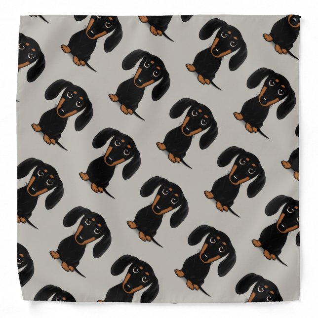 Cute Smooth Coated Black and Tan Dachshund Pattern Bandana (Front)