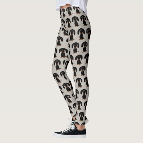 Cute Smooth Coated Black and Tan Dachshund Pattern Leggings