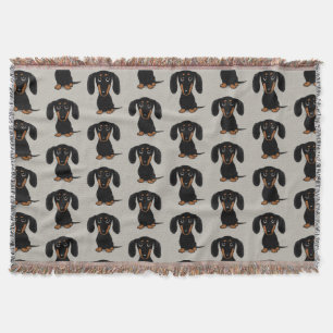 Cute Smooth Coated Black and Tan Dachshund Pattern Throw Blanket