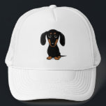Cute Smooth Coated Black and Tan Dachshund Trucker Hat<br><div class="desc">The perfect Doxie lover's hat. Cute cartoon style drawing of a smooth coated black and tan Dachshund. Makes a great gift for wiener dog enthusiasts. Unisex size fits most teens and adults.</div>