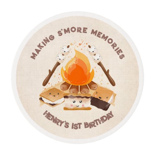 Cute Smore bonfire 1st Birthday Edible Frosting Rounds