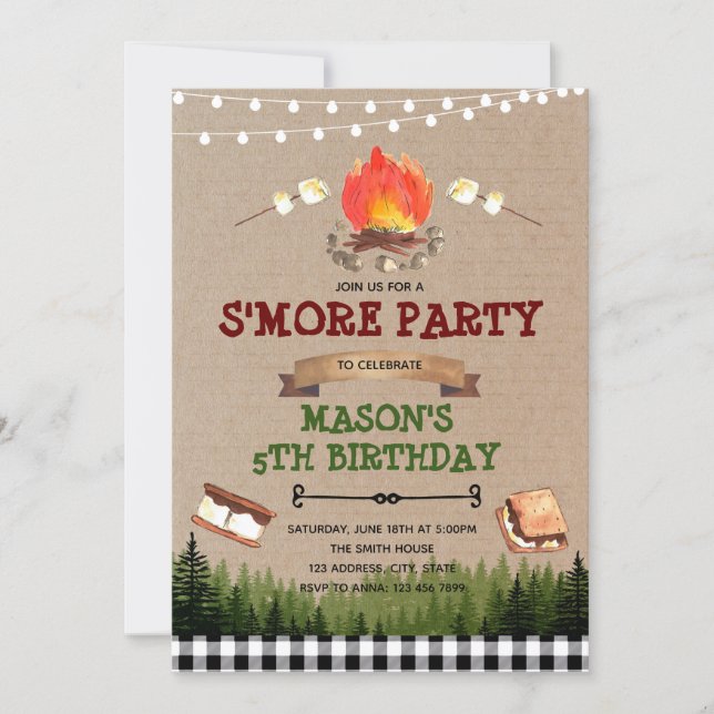 Cute s'more bonfire party invitation (Front)