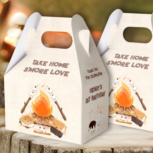 Cute Smore Campfire 1st Birthday Camping Favor Boxes
